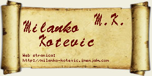 Milanko Kotević vizit kartica